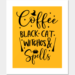 Coffee, Black Cat, Witches & Spells | Halloween Vibes Posters and Art